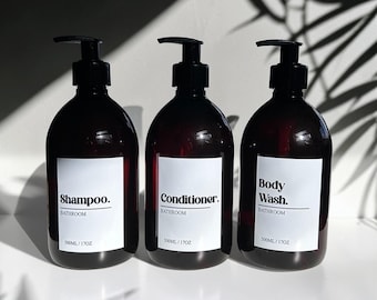 Brown Amber Minimalist Neutral Monochrome Bathroom / Kitchen / Utility Pump Bottles Personalised