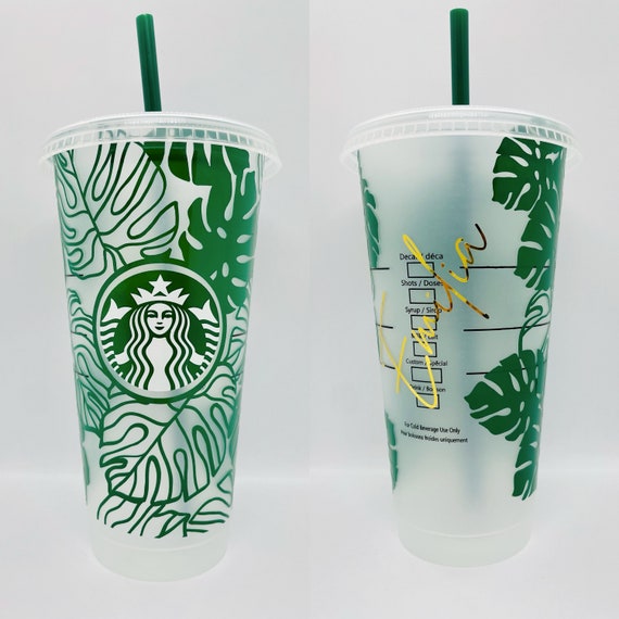 Personalised Starbucks 24oz Palm Monstera Tropical Vibes Name Cold Cup Iced Coffee Tumbler