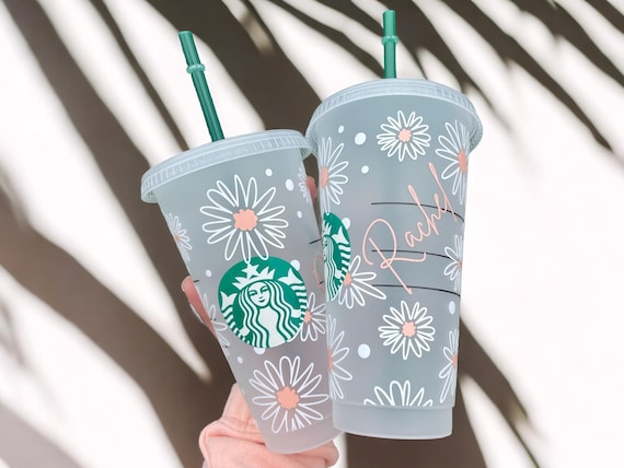 Personalised Starbucks 24oz | Daisy Summer Flowers Botanical Pretty| Teacher Gift Birthday | For Her Cold Cup Tumbler Clear Iced Coffee Name