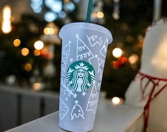 Personalised Starbucks 24oz | Daisy Summer Flowers Botanical Pretty| Teacher Gift Birthday | For Her Cold Cup Tumbler Clear Iced Coffee Name