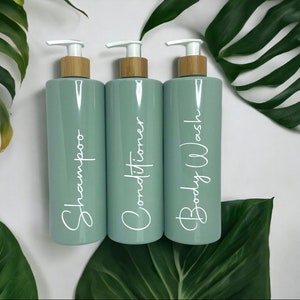 Mrs Hinch Sage Green& Bamboo Bathroom Personalised Lotion Pump Bottles/kitchen bottles/lotion bottles/Soap dispensers