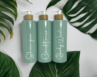 Mrs Hinch Sage Green& Bamboo Bathroom Personalised Lotion Pump Bottles/kitchen bottles/lotion bottles/Soap dispensers