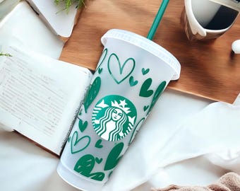 Personalised Starbucks 24oz Hearts Name Cold Cup Iced Coffee Tumbler