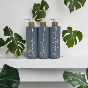 Grey Personalised Bathroom & Kitchen Bottles 500ML White Text