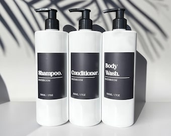 White & Black Minimalist Neutral Monochrome Bathroom / Kitchen / Utility Pump Bottles Personalised