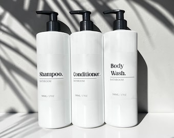 White & Black Minimalist Neutral Monochrome Bathroom / Kitchen / Utility Pump Bottles Personalised