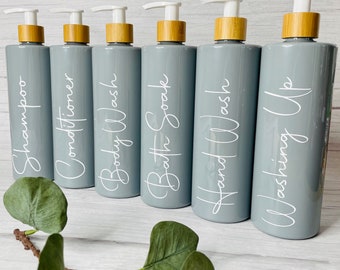 Mrs Hinch Grey & Bamboo Bathroom Personalised Lotion Pump Bottles/Bathroom Bottles/Kitchen bottles/Soap Dispensers/dispenser bottles