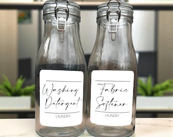 Personalised Jar Carafe Modern Minimalist Label Black And White Script Font Laundry Fabric Softener Washing Powder Pods Home Utility Neutral
