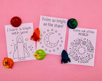 Space Crayon Valentine, Kid's Valentines with Crayon, Non Candy Valentines for School V1