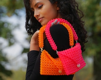 Handmade Customizable Beaded Shoulder Bag - Red, Orange, Pink, Green, Blue, Purple