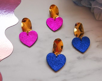 Golden Leather Hearts Earrings