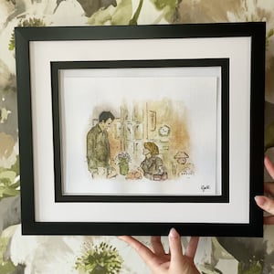 You&#39;ve Got Mail Tom Hanks Nora Ephron Meg Ryan Romantic Comedy Scene on Watercolor Art Print 9 x 7