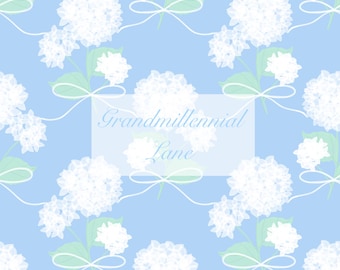 Grandmillennial hydrangea bow pattern seamless