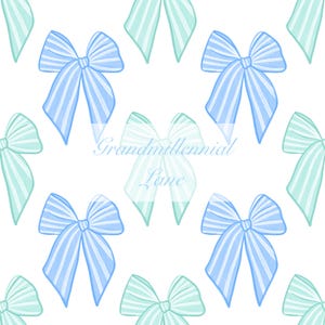 Seersucker green and blue bow Grandmillennial bow pattern seamless
