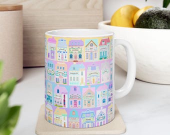 Taza de cerámica con acuarela de Spice Village (11 oz, 15 oz)