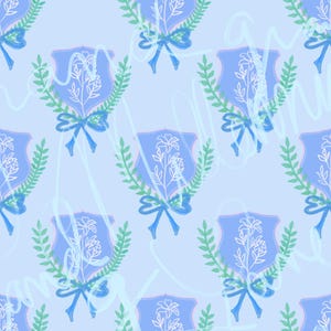 Blue and pretty Grandmillennial Seamless pattern, Grandmillenial flowers, scalloped seamless pattern