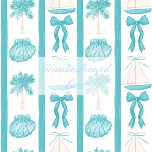 Coastal Grandmillennial hydrangea bow pattern seamless