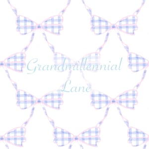 Gingham bow preppy Grandmillennial pastel scallop seamless pattern