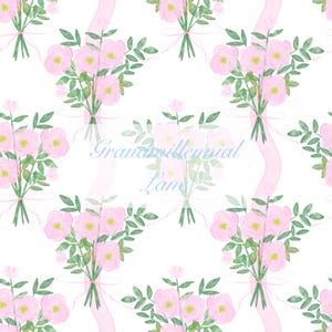 Bouquet Grandmillennial hydrangea bow pattern seamless