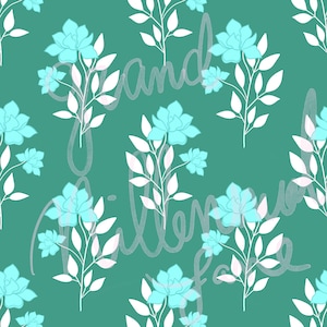 Grandmillennial blues and green seamless flower pattern