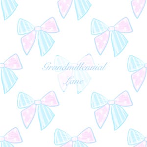 Blue and pink Bow Grandmillennial pastel scallop seamless pattern