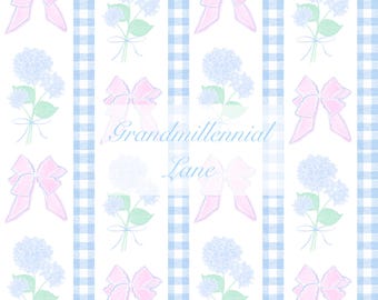 Grandmillennial hydrangea bow pattern seamless