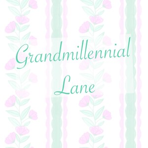 Pink and green flowers watercolor candy cane Grandmillennial Seamless pattern, Grandmillenial flowers, scalloped seamless pattern