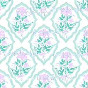 Grandmillennial Seamless pattern, Grandmillenial flowers, scalloped seamless pattern