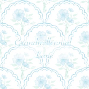 Scallop blue and green pattern watercolor Grandmillennial pastel seamless pattern