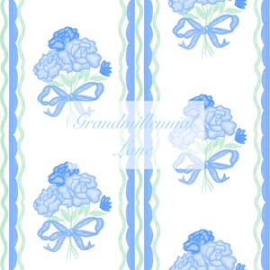 Blue Grandmillennial hydrangea bow pattern seamless