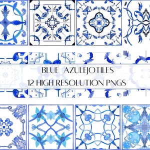 Azulejos Portugueses Clip Art,Azulejos Vintage Aquarela Azul Esquadria,Desenhos de Impressão Chinoiserie Turquesa PNG,Download Instantâneo.