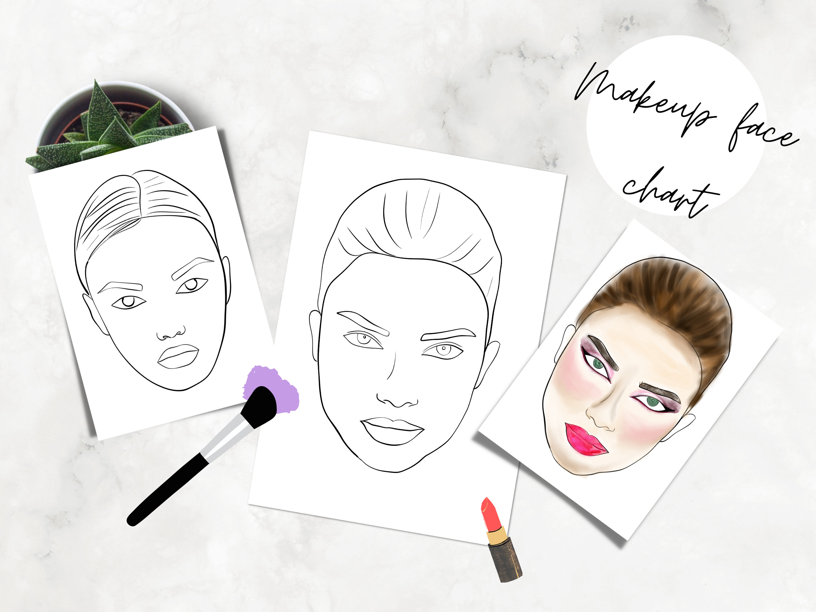 Facechart Blank A4 Digital,makeup Practice Sheets, Realistic Traceable Facechart Blank A4 Digital,makeup Practice Sheets, Realistic Traceable