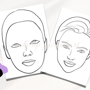 Könnte beinhalten: Zwei Schwarzweiß-Zeichnungen von Gesichtern auf weißem Papier. Die Gesichter sind schwarz umrandet und haben keine ausgefüllten Merkmale.