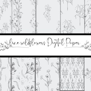 Floral Boho Digital Paper,Botanical Printable Papers,Line art set prints,Flower Line Art,tissue cover,Digital Designs instant download.