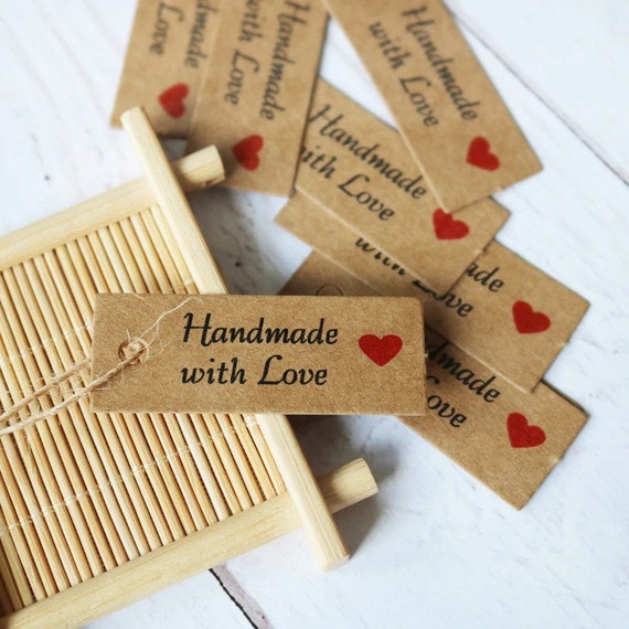 100pcs Kraft Paper Tags With Strings Handmade With Love Hang Tags Garment  Tags for Candy/gift/cookies Display Packing Label Card 