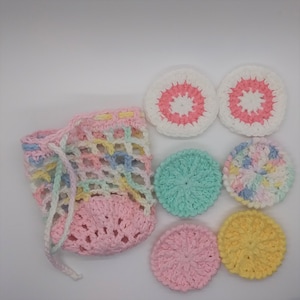 New Facial Scrubby Set, 4 Rigid, 2 Exfoliator Pads, 100% Cotton, Washable and Reusable Make-up Remover with Bag