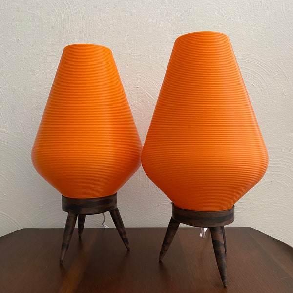 Pair of Tangerine Beehive Lamps