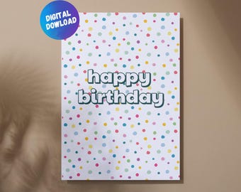 Confetti Happy Birthday Card | Printable Digital Birthday Card | Minimal Colorful Birthday Greeting | INSTANT Download | Blank Inside