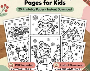 Christmas Coloring Pages for Kids, 15 Printable Holiday Activity Sheets (PDF Instant Download)