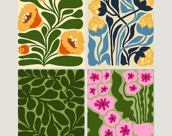 Mid Century Modern Floral Card Set 2 | Pack of 4 Printable Cards | Retro Flower Design | Blank Digital Greeting Cards | INSTANT Download