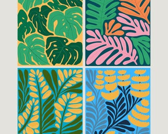 Mid Century Modern Leaf Card Set | Pack of 4 Printable Cards | Retro Botanical Greeting Cards | Blank Digital Stationery | INSTANT Download