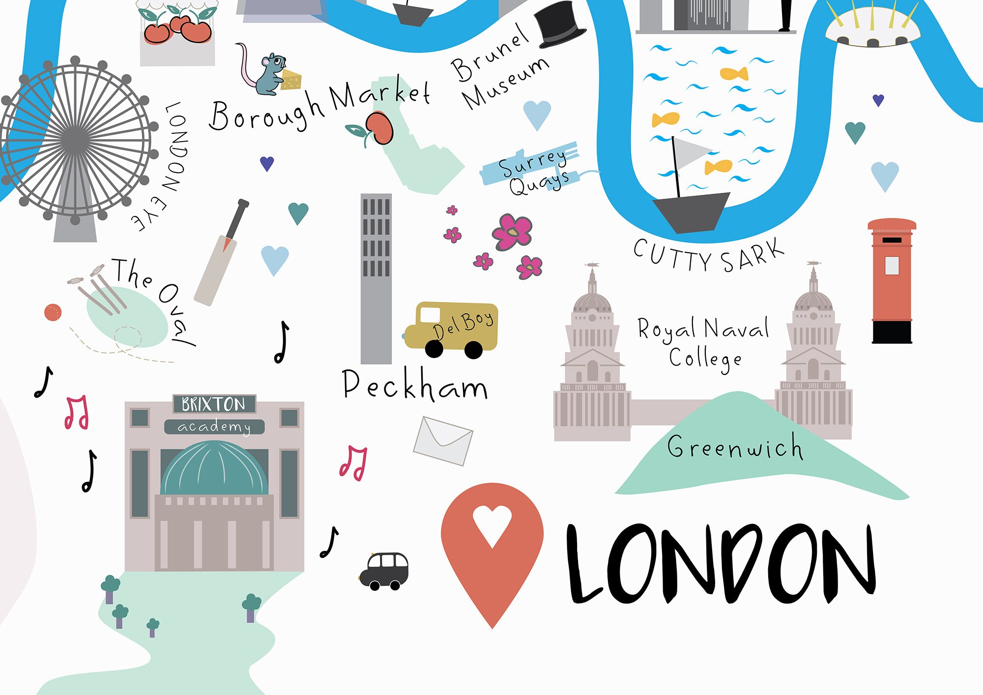 London Print Illustrated Map Etsy