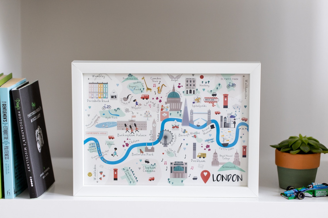 London Print Illustrated Map Etsy