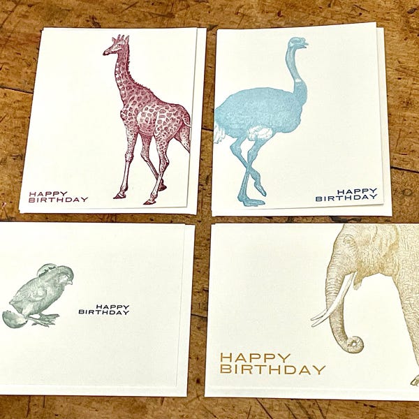 4 pack of Birthday Cards - letterpress printed blank cards