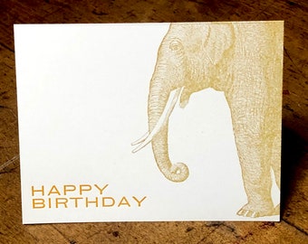 Elephant - letterpress printed blank birthday card- FREE SHIPPING on orders over 35 dollars