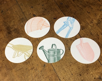 Garden coasters - letterpress printed coasters - FREE SHIPPING on orders over 35 dollars