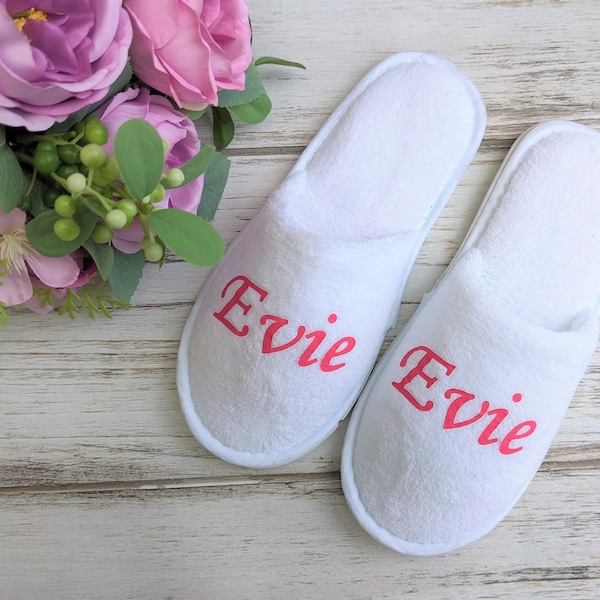 Personalised spa slippers white velour closed toe luxury hotel slippers for Groom Bride Bridal Party Any Message Any Name