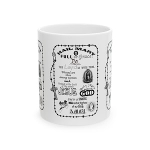 Ceramic Mug - Hail Mary Queen of Heaven Design, Religious Catholic Tea Cup, Christian Prayer Coffee Mug, Mother&#39;s gift, Catholic Gift Mug