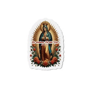 Religious Die-Cut Magnets, Virgin Mary Wedding Advice Magnet, Christian Fridge Magnet, Spiritual Kitchen Decor, Biblical Quote Magnet,