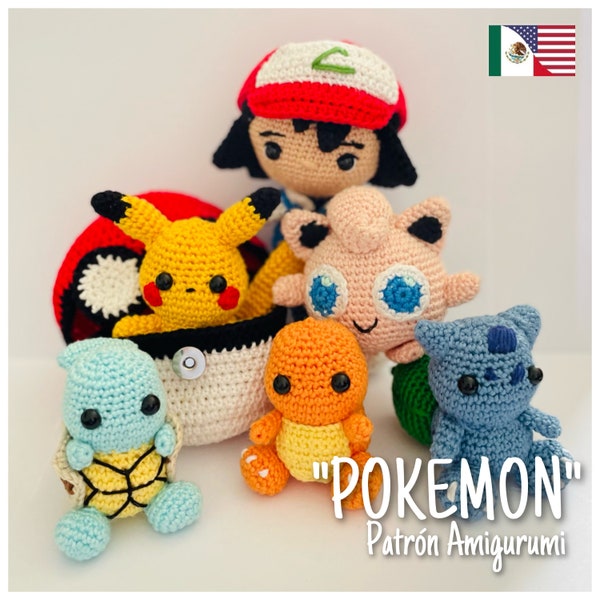 Häkeln Sie „Kit Pokemon“ PDF-Muster/Muster Amigurumi - ENGLISCH UND ESPAÑOL